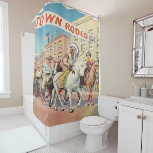 Vintage Western Rodeo Parade Print Shower Curtain