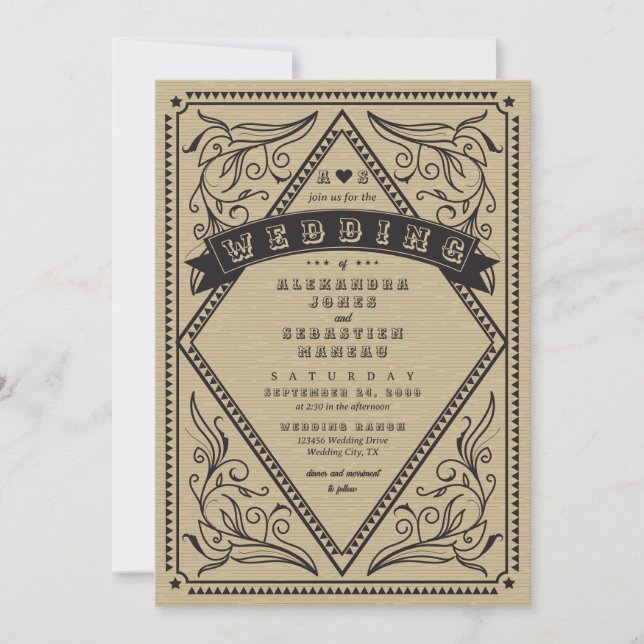 Vintage Western Rustic Country QR Code Wedding Invitation (Front)