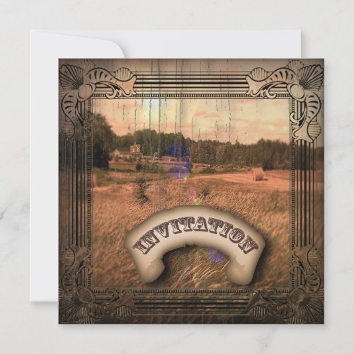 Vintage Western Rustic Country Wedding Invitation