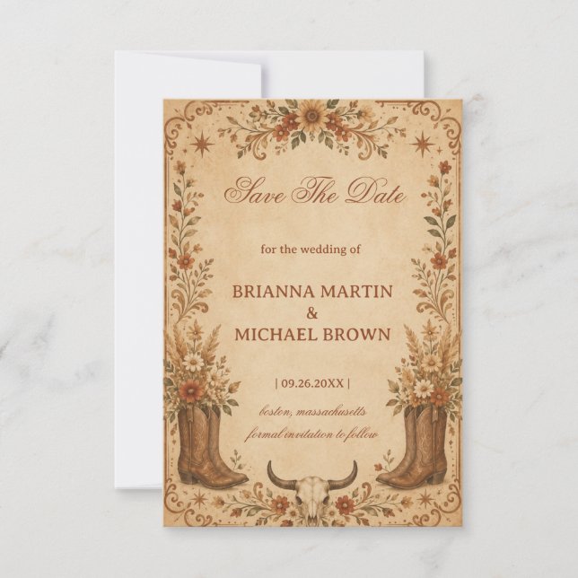 Vintage Western Rustic Save The Date (Front)