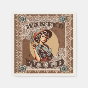 Vintage Western Wanted and Wild Cowgirl Cocktail Napkins
