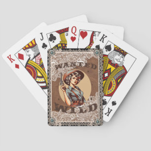 Vintage Western Wanted and Wild Cowgirl Poker Cards