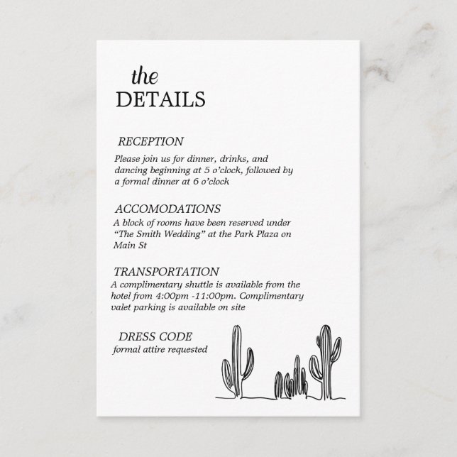 vintage western wedding details card (Front)