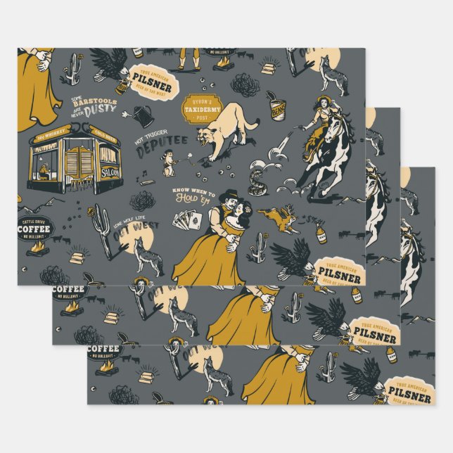 Vintage Western Wild West Yellowstone Cowboy Gift Wrapping Paper Sheets (Set)