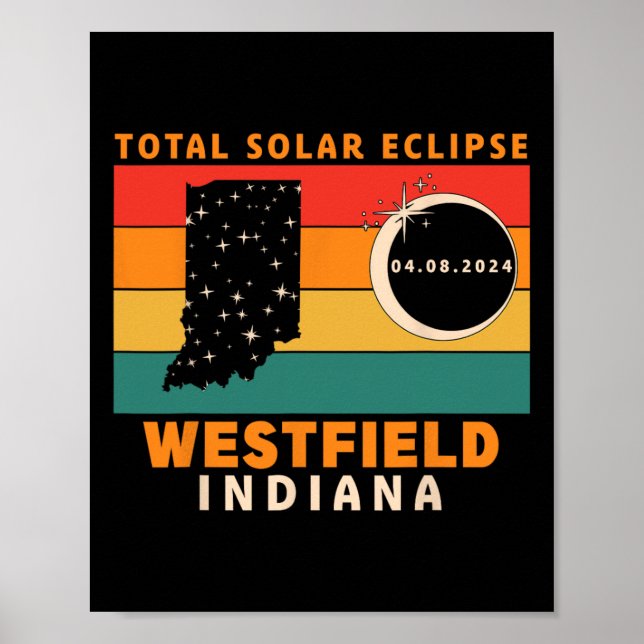 Vintage Westfield Indiana Total Solar Eclipse 2024 Poster (Front)