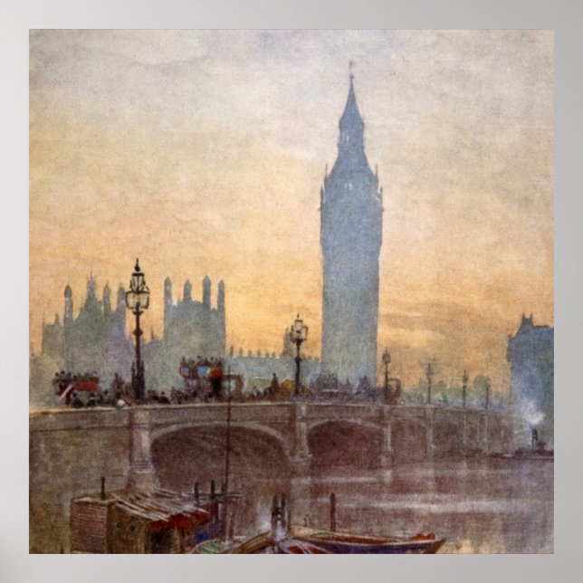 Vintage Westminster Bridge Big Ben London England Poster (Front)