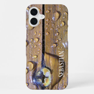 Vintage Wet Cedar Wood Photograph Custom Name iPhone 16 Plus Case