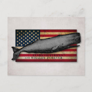 Vintage Whale and US Flag Whales Forever Patriotic Postcard