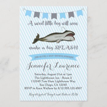 Vintage Whale Baby Boy Shower Invitation by seasidepapercompany at Zazzle