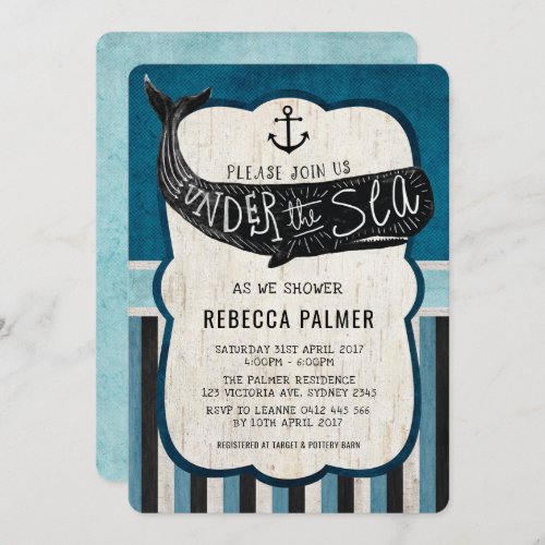 Vintage Whale Baby Shower Sea Nautical Invite