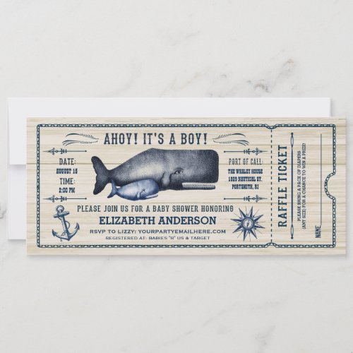 Vintage Whale Baby Shower Ticket Invitation