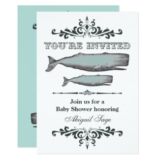 Vintage Whale Beach Baby Shower Invitation