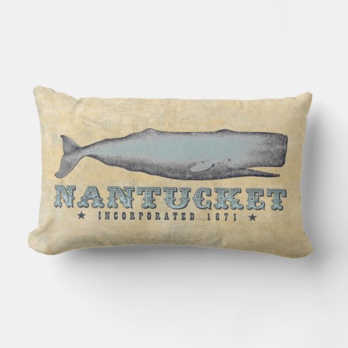 Vintage Whale Nantucket MA Massachusetts Inc 1671 Lumbar Pillow