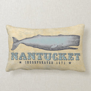 Vintage Whale Nantucket MA Massachusetts Inc 1671 Lumbar Pillow