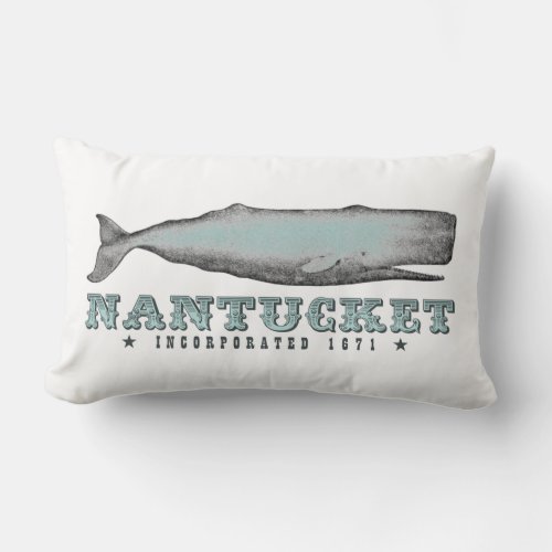 Vintage Whale Nantucket MA Massachusetts Inc 1671 Lumbar Pillow