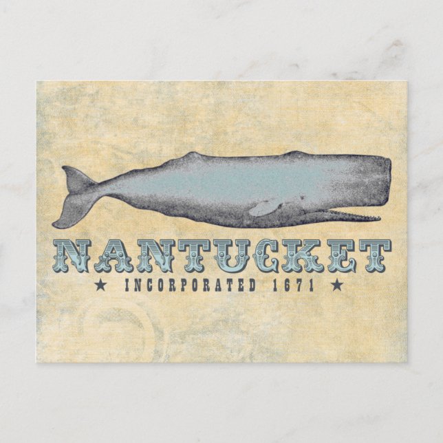 Vintage Whale Nantucket Massachusetts Inc 1671 Postcard (Front)