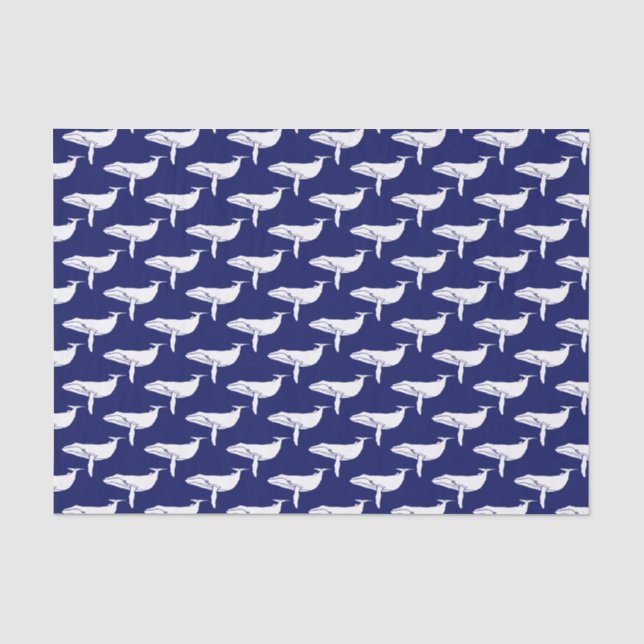 Vintage Whale Silhouette Drawing White Blue Tissue Paper (Front)