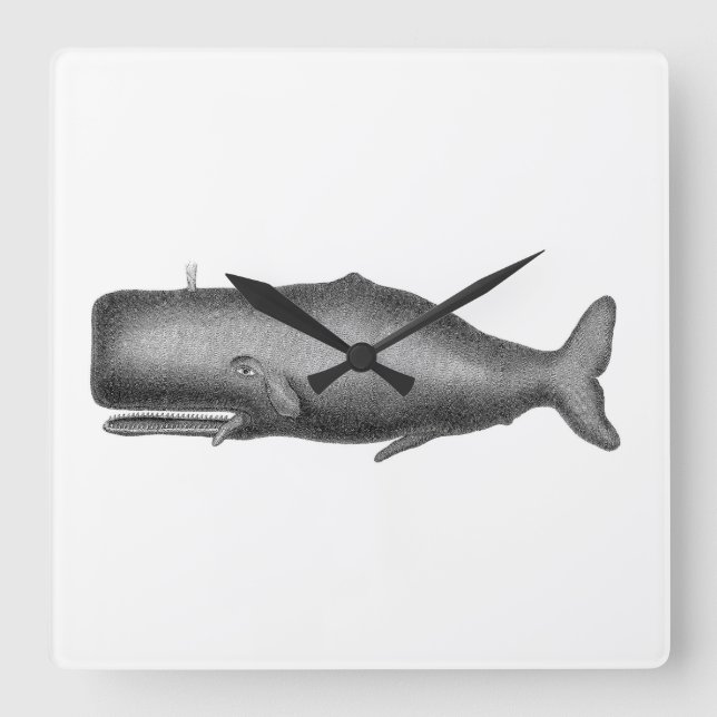 Vintage Whale Square Wall Clock (Front)