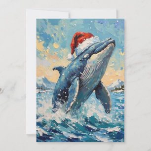 Vintage Whale with Santa Hat Christmas Scene Holiday Card