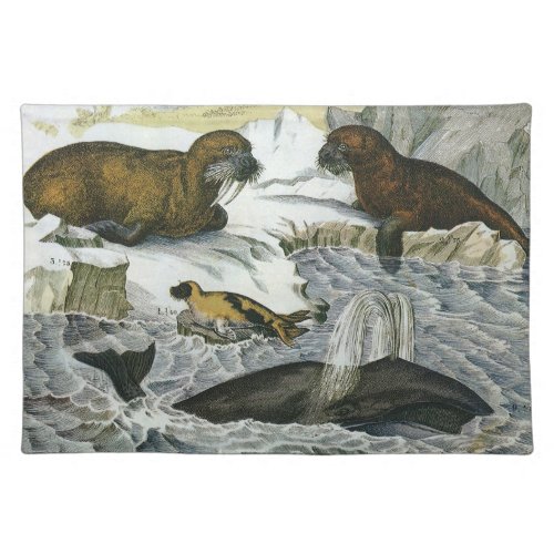 Vintage Whales Seals and Walruses Marine Animals Cloth Placemat