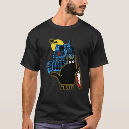 Vintage "what?" Cat With Bloody Knife T-shirt