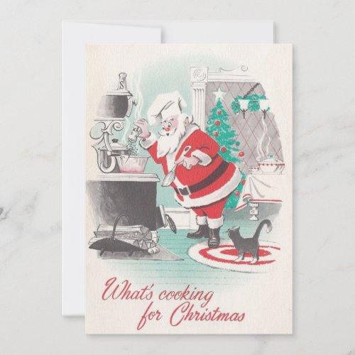 Vintage Whats Cooking For Christmas Santa Claus Holiday Card