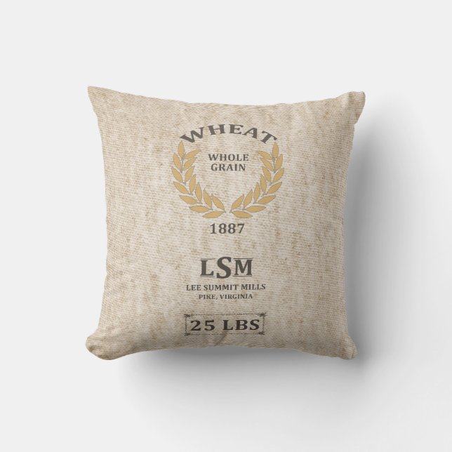 Vintage Wheat Sack Throw Pillow (Front)