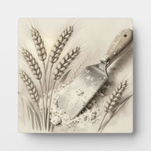 Vintage Wheat Stalks Flour Dough Scraper Illustrat Plaque