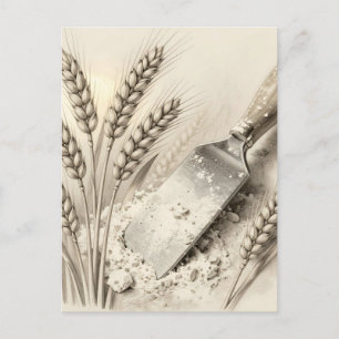 Vintage Wheat Stalks Flour Dough Scraper Illustrat Postcard