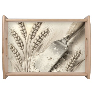Vintage Wheat Stalks Flour Dough Scraper Illustrat Serving Tray