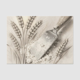 Vintage Wheat Stalks Flour Dough Scraper Illustrat Tissue Paper
