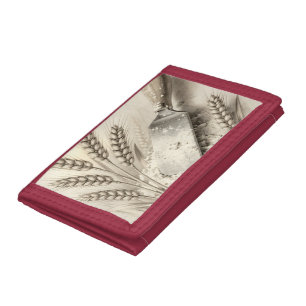 Vintage Wheat Stalks Flour Dough Scraper Illustrat Tri-fold Wallet