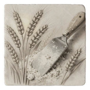 Vintage Wheat Stalks Flour Dough Scraper Illustrat Trivet