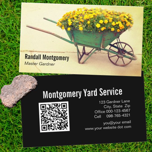 Vintage Wheelbarrow Flowers Gardener QR Code Business Card