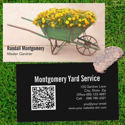 Vintage Wheelbarrow Yellow Flower Gardener QR Code Business Card