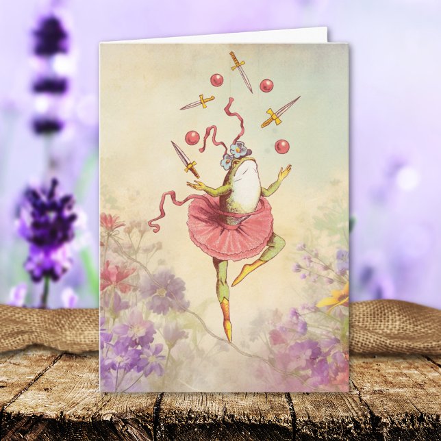 Vintage Whimsical Balancing Frog Belated Birthday Card (Creator Uploaded)