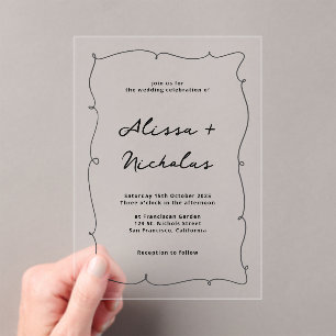 Vintage Whimsical Black Border & Script Wedding Acrylic Invitations