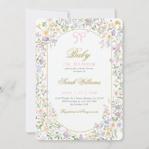 Vintage Whimsical Bow Baby Shower Girl invitation