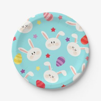 Vintage whimsical bunny and egg turquoise pattern paper plate