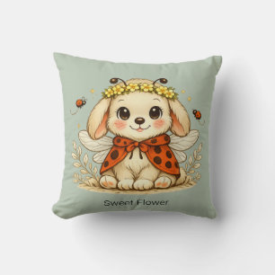 Vintage Whimsical Bunny Dragonfly Flower Crown Art Throw Pillow