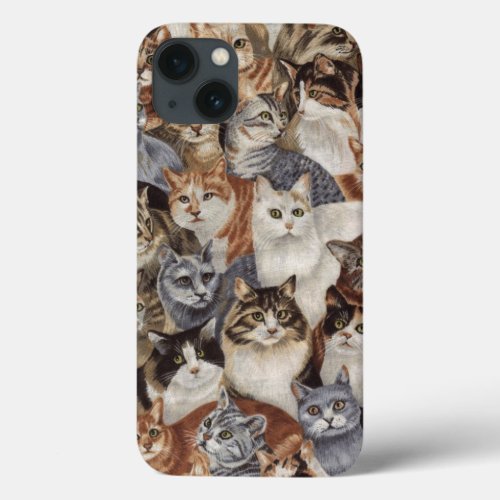 Vintage Whimsical Cat Pattern Apple iPhone 13 Case