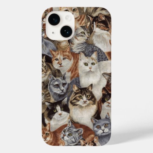 Vintage Whimsical Cat Pattern iPhone 14 Case