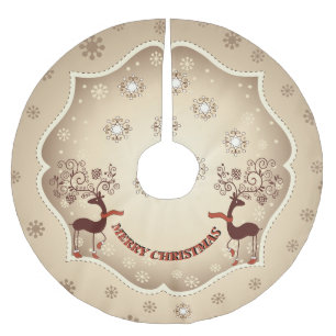 Vintage Whimsical Christmas Prancing Deer Brushed Polyester Tree Skirt