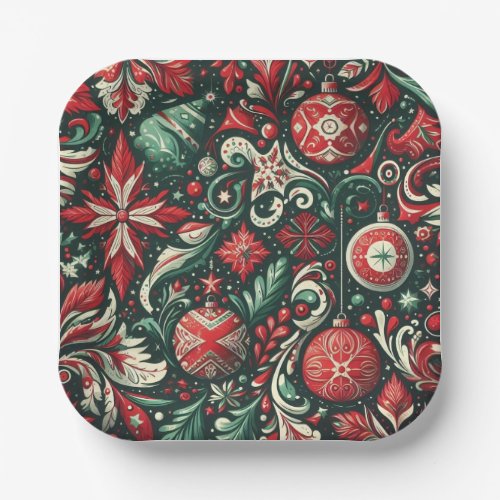 VintageWhimsicalChristmasRed  Green  Paper Plates