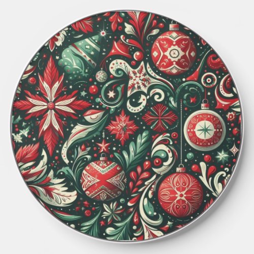 VintageWhimsicalChristmasRed  Green  Wireless Charger