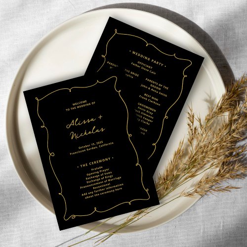 Vintage Whimsical Elegant Black and Gold Wedding Program