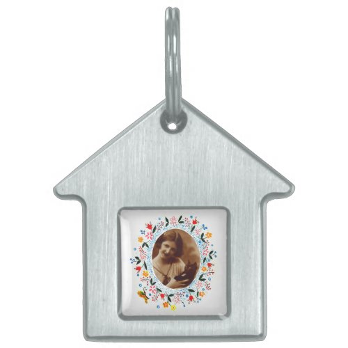 Vintage Whimsical Floral Photo Pet ID Tag