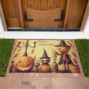 Vintage, whimsical Halloween pumpkins & bats Doormat