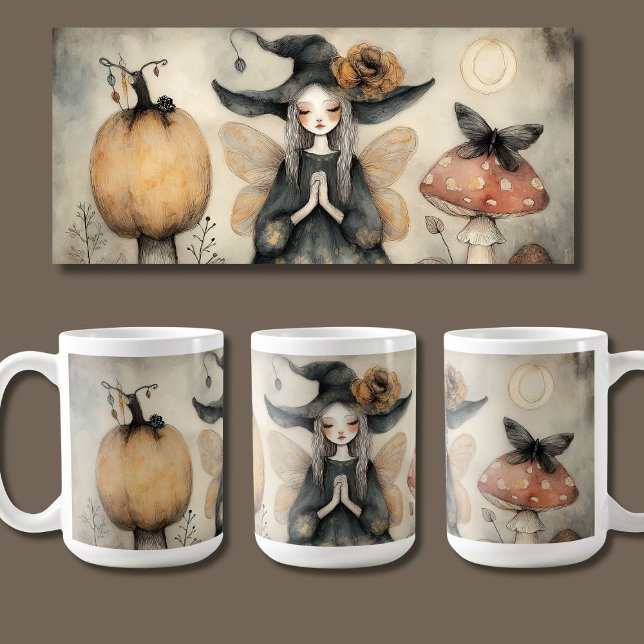 Vintage Whimsical Halloween Witch with Wings  Coffee Mug (Creator Uploaded)