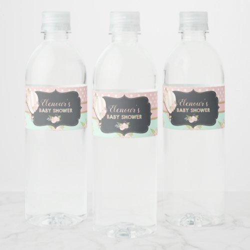 Vintage Whimsical Hot Air Balloon Baby Shower Water Bottle Label